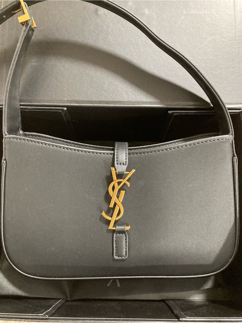 Saint Laurent Black Shoulder Bag with Gold YSL Emblem